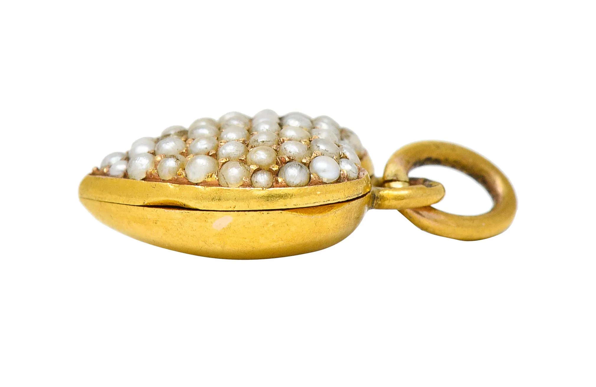 1900 Victorian Natural Freshwater Pearl 18 Karat Gold Heart Locket Charm