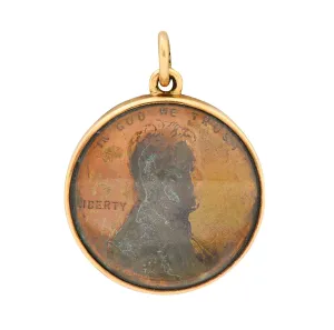 1908 Antique 14 Karat Gold Penny Charm