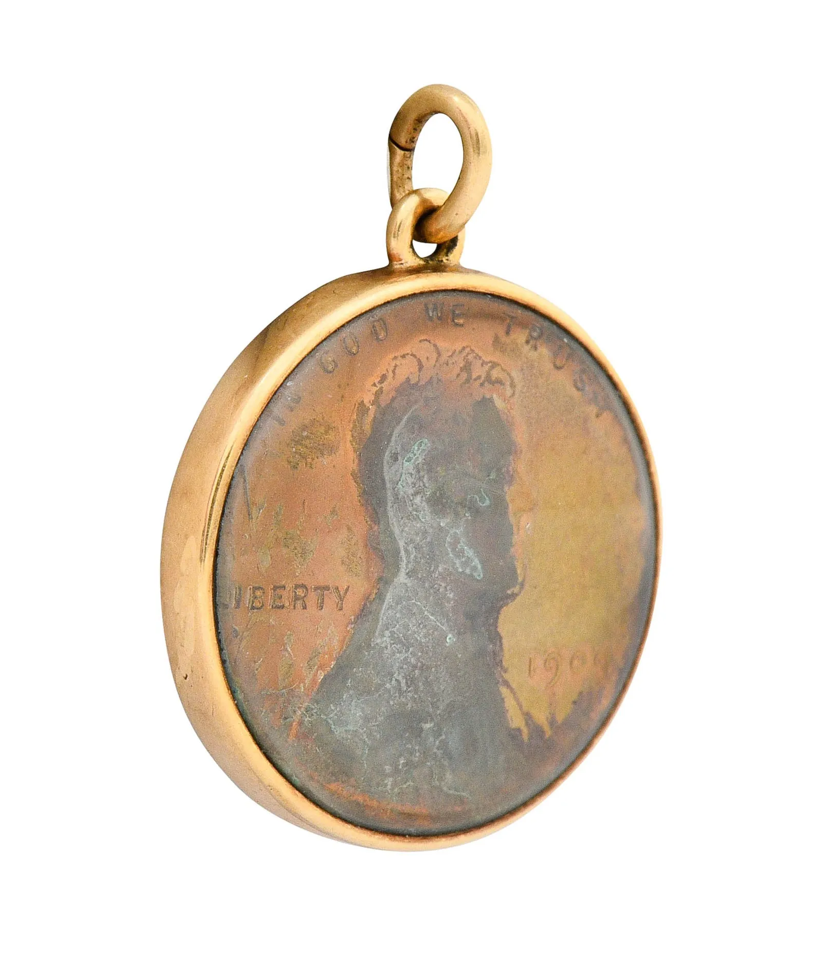 1908 Antique 14 Karat Gold Penny Charm