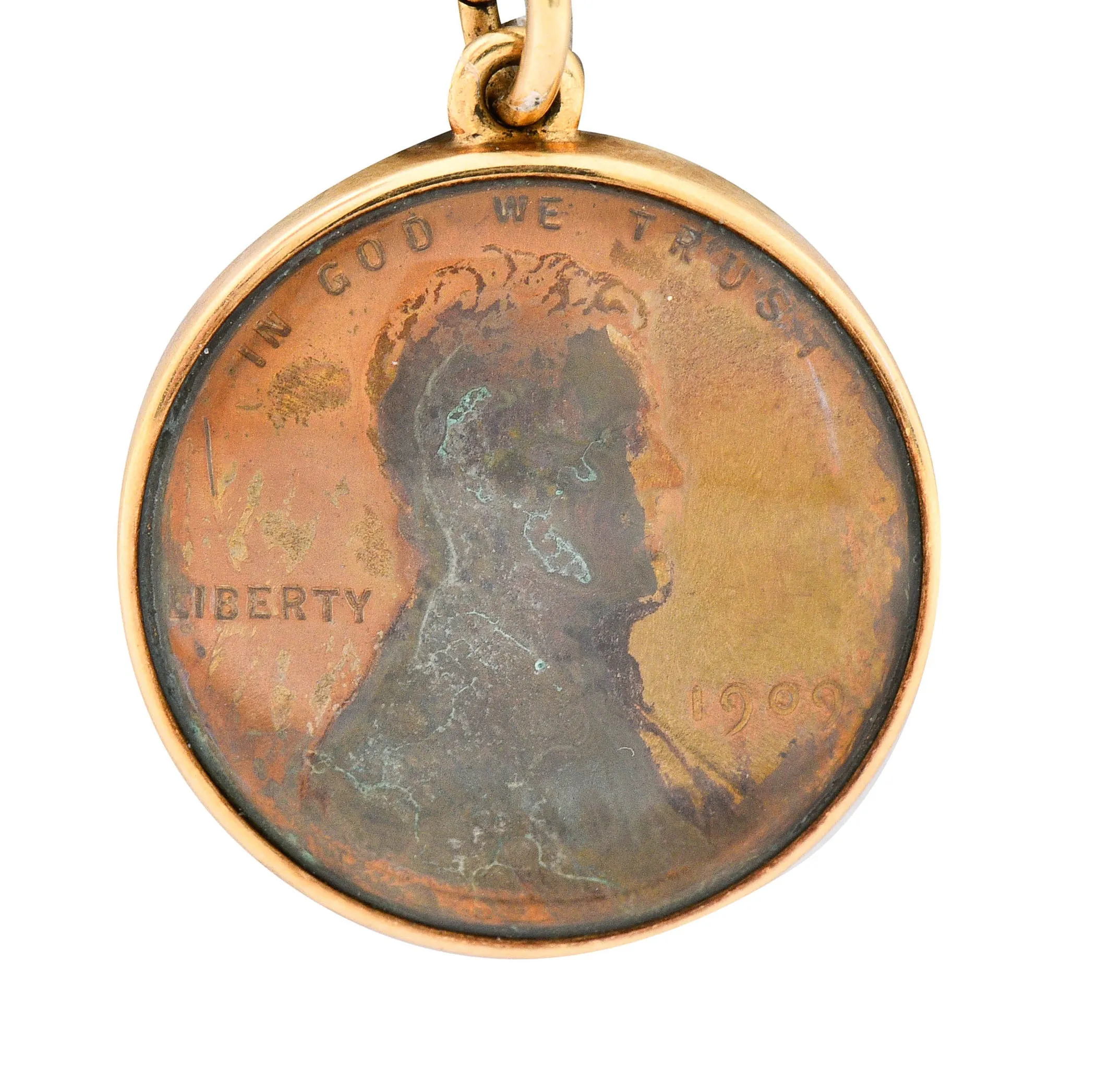 1908 Antique 14 Karat Gold Penny Charm