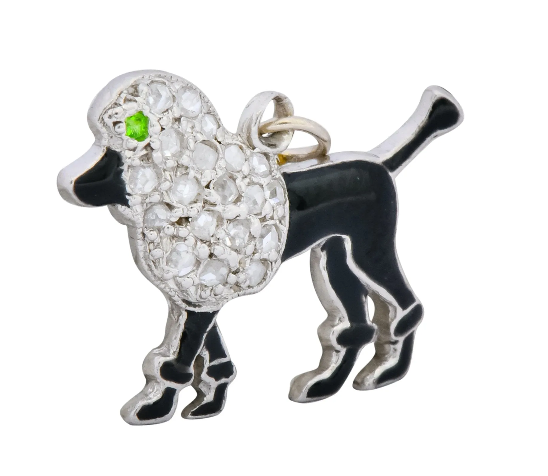 1920s Art Deco Pave Diamond Enamel Platinum Poodle Charm