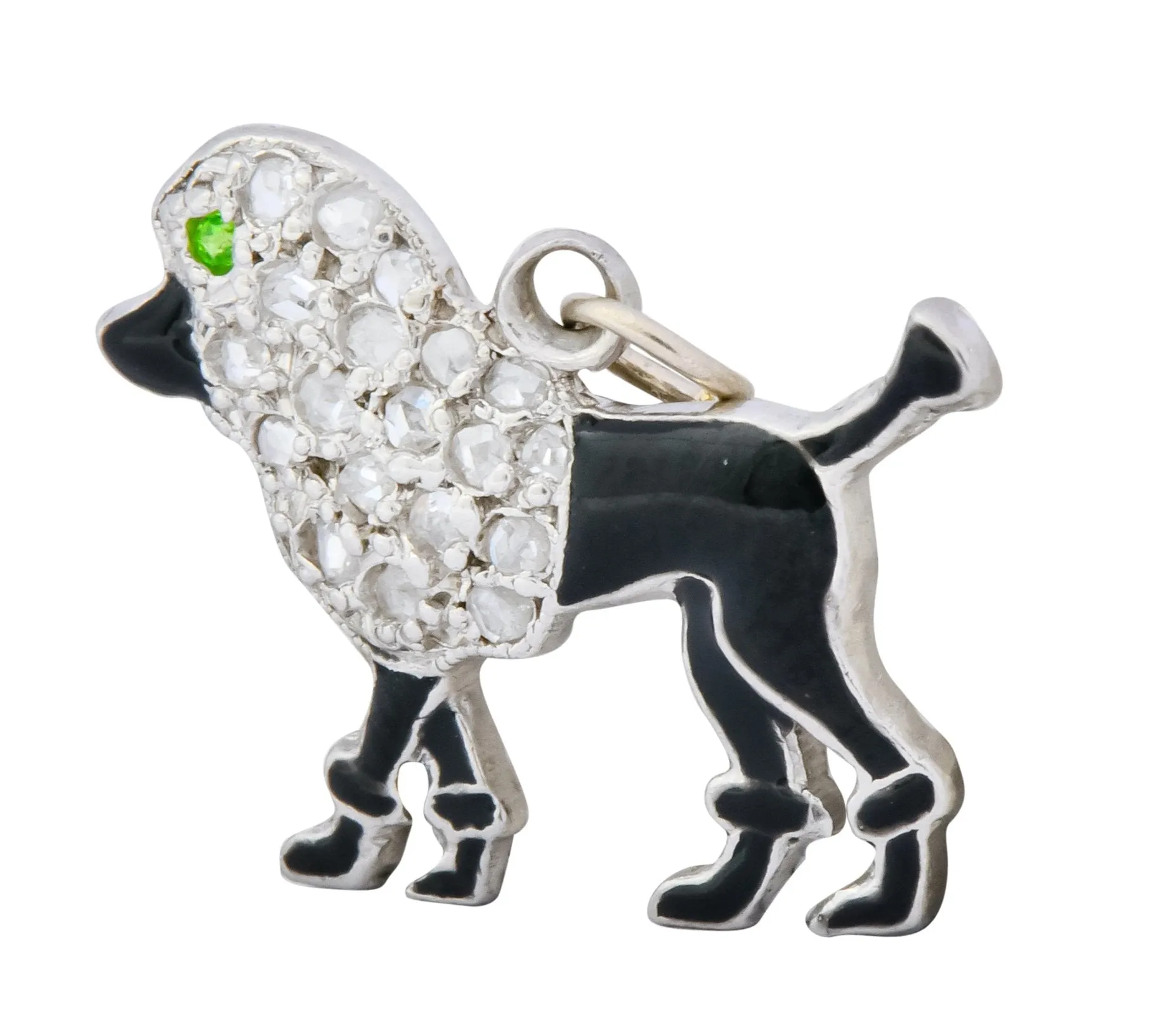 1920s Art Deco Pave Diamond Enamel Platinum Poodle Charm