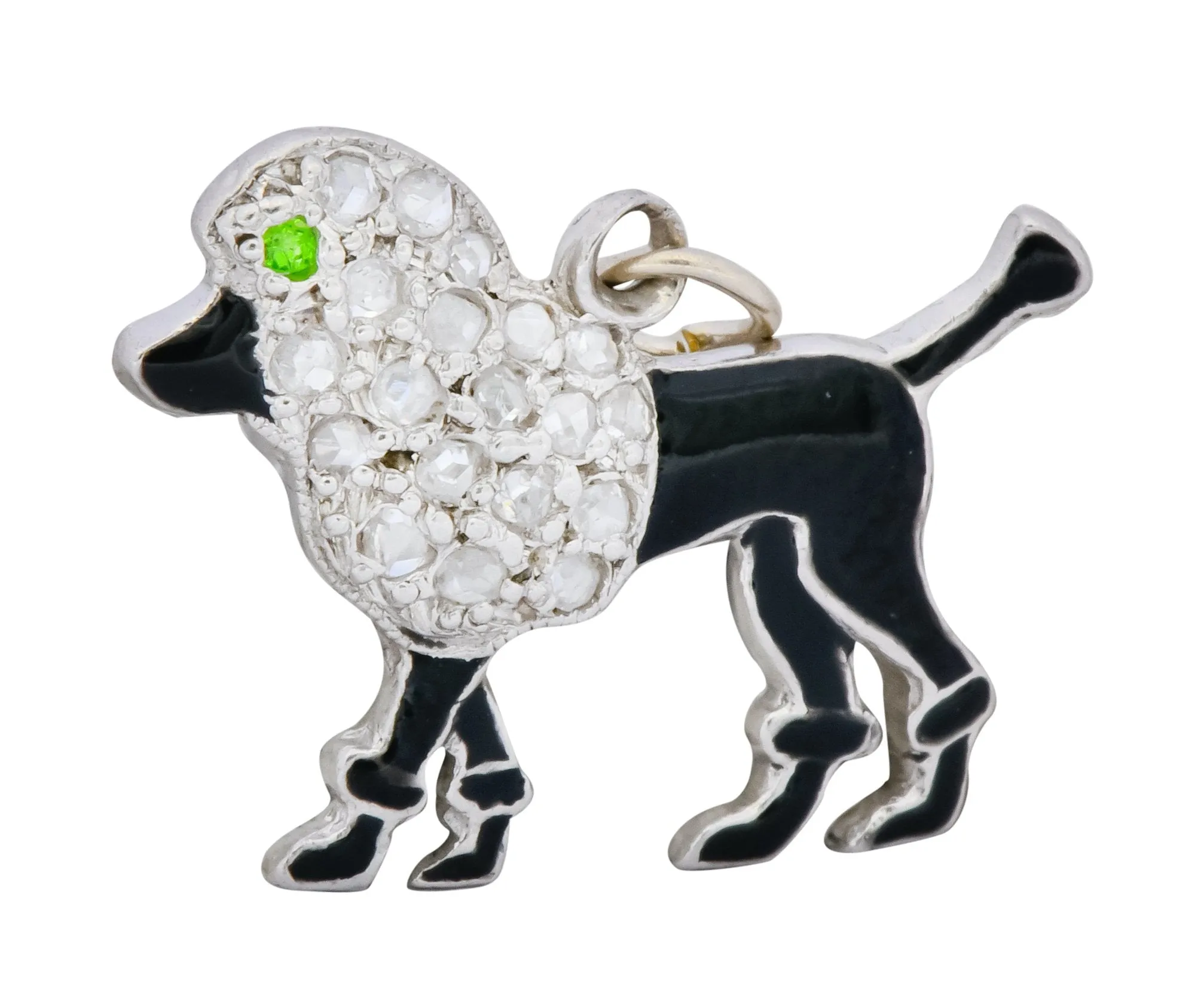 1920s Art Deco Pave Diamond Enamel Platinum Poodle Charm