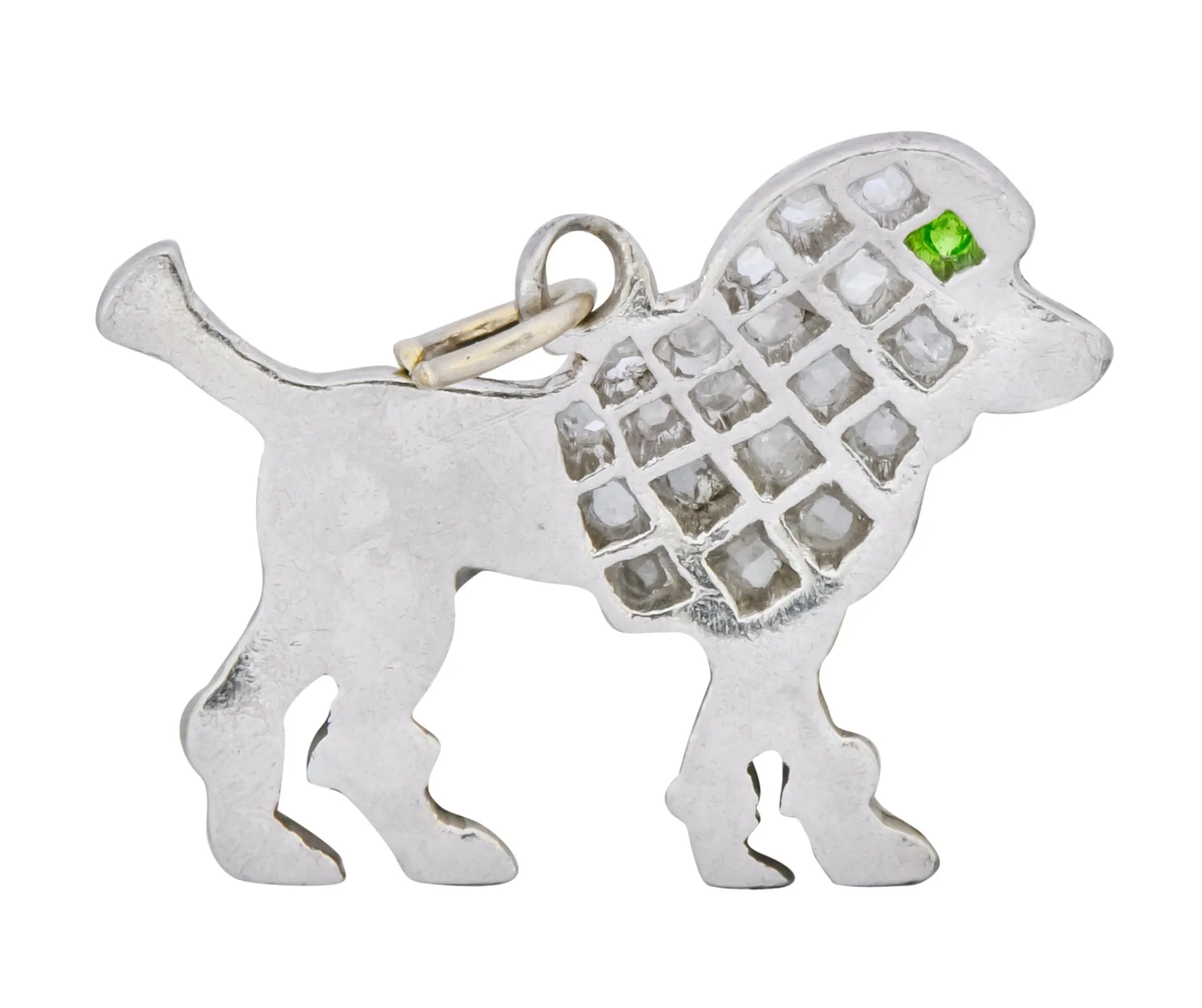 1920s Art Deco Pave Diamond Enamel Platinum Poodle Charm