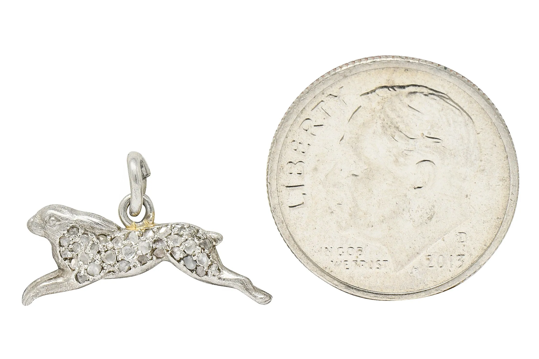 1920's Art Deco Pave Diamond Platinum Rabbit Charm