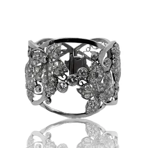 1950s Platinum Diamond Leaf Motif Bangle Bracelet
