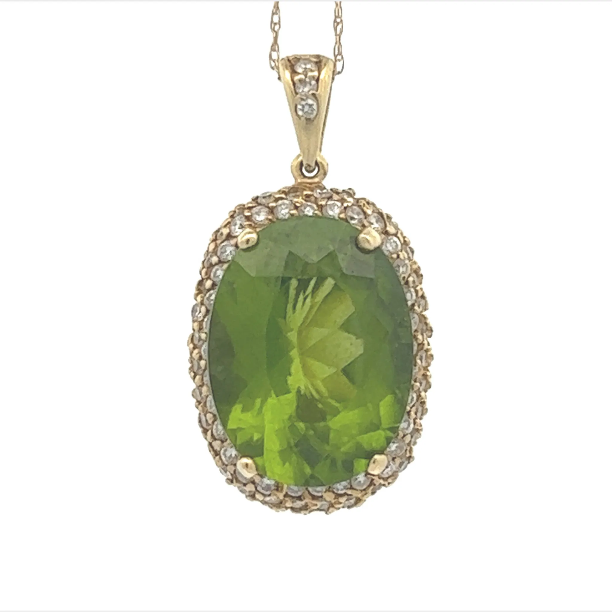 1960s 18KT Yellow Gold Peridot & Diamond Necklace