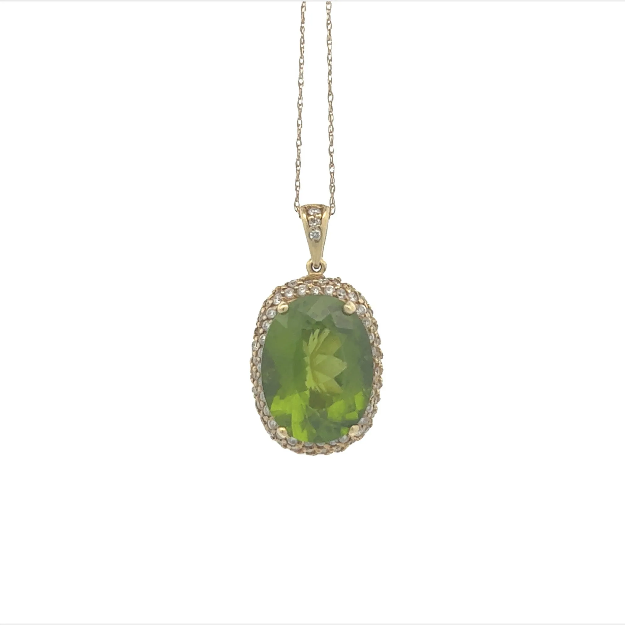 1960s 18KT Yellow Gold Peridot & Diamond Necklace