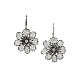 1980s 18KT White Gold Diamond Flower Earrings