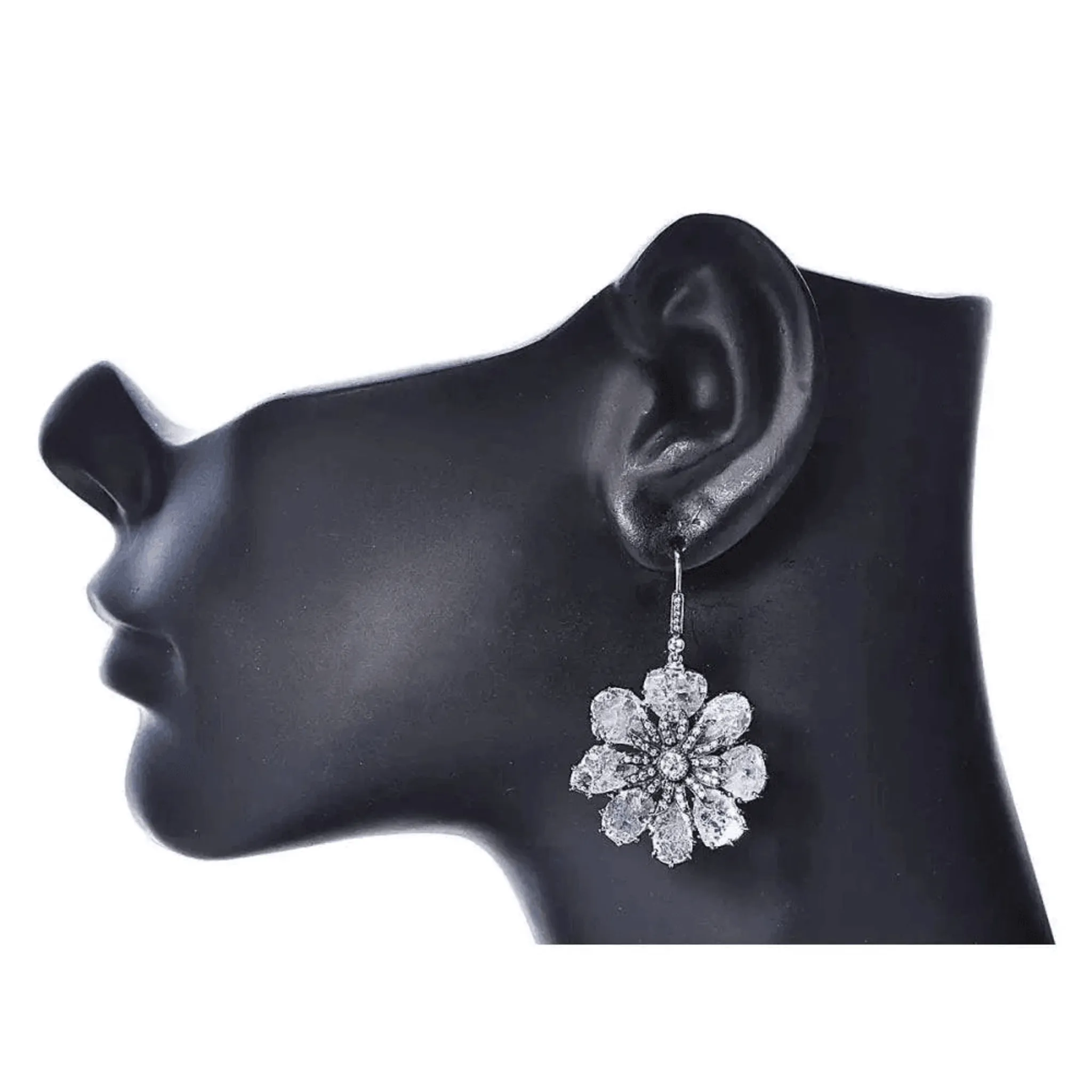 1980s 18KT White Gold Diamond Flower Earrings