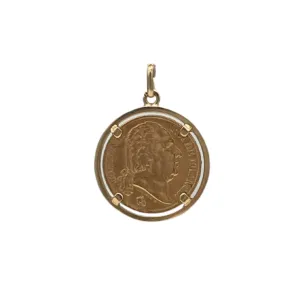21.6k gold 1824 20 French Francs Louis XVIII coin pendant
