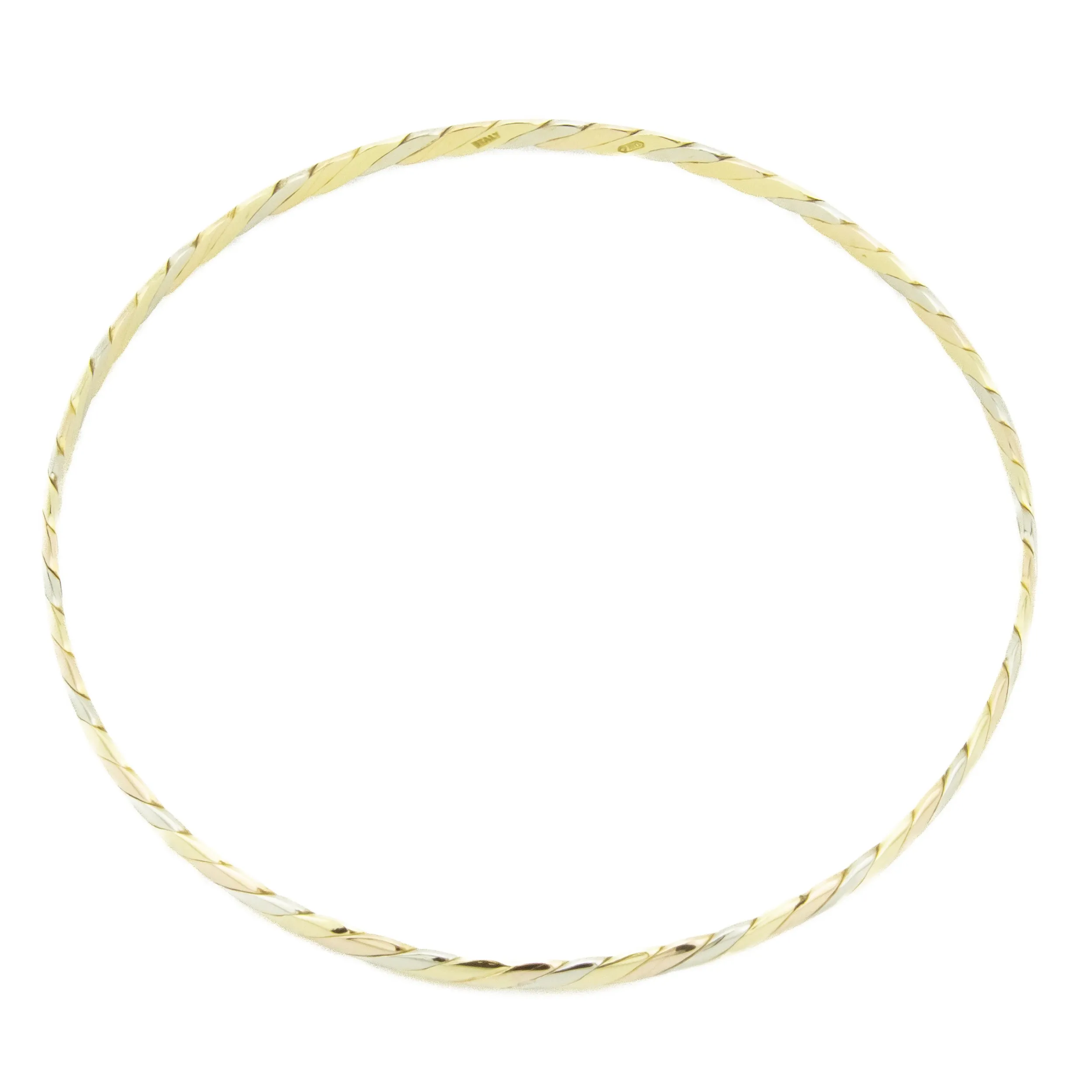 3.7mm Fashion Bangle 8.75" Bracelet in 18K Three-Tone Gold