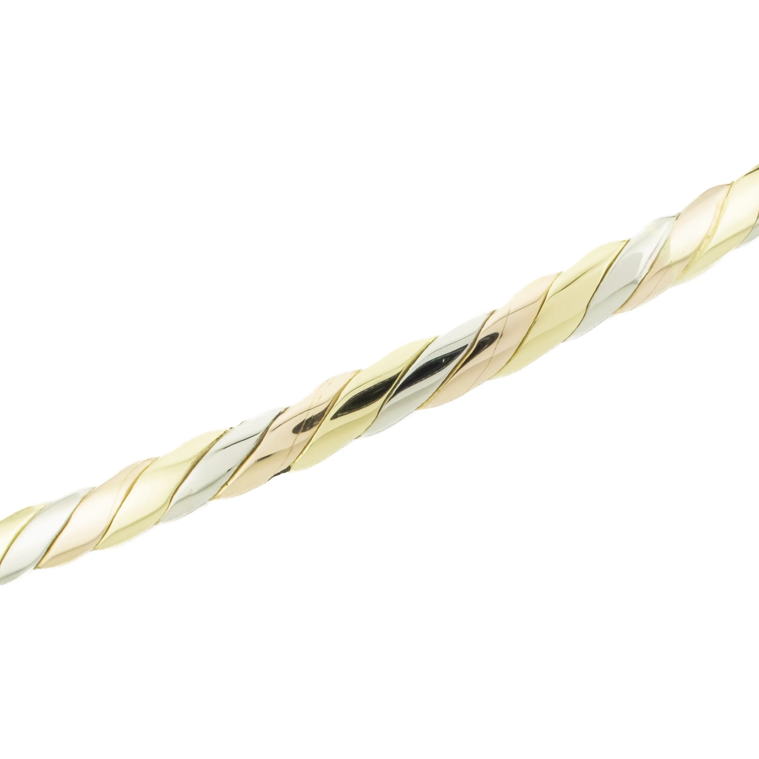 3.7mm Fashion Bangle 8.75" Bracelet in 18K Three-Tone Gold