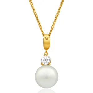 9ct Alluring Yellow Gold Cubic Zirconia and 12mm Simulated Pearl Pendant