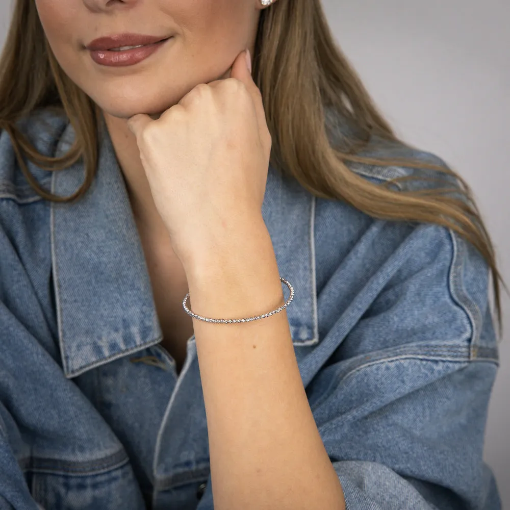 9ct White Gold Fancy 50mm X 60mm Bangle