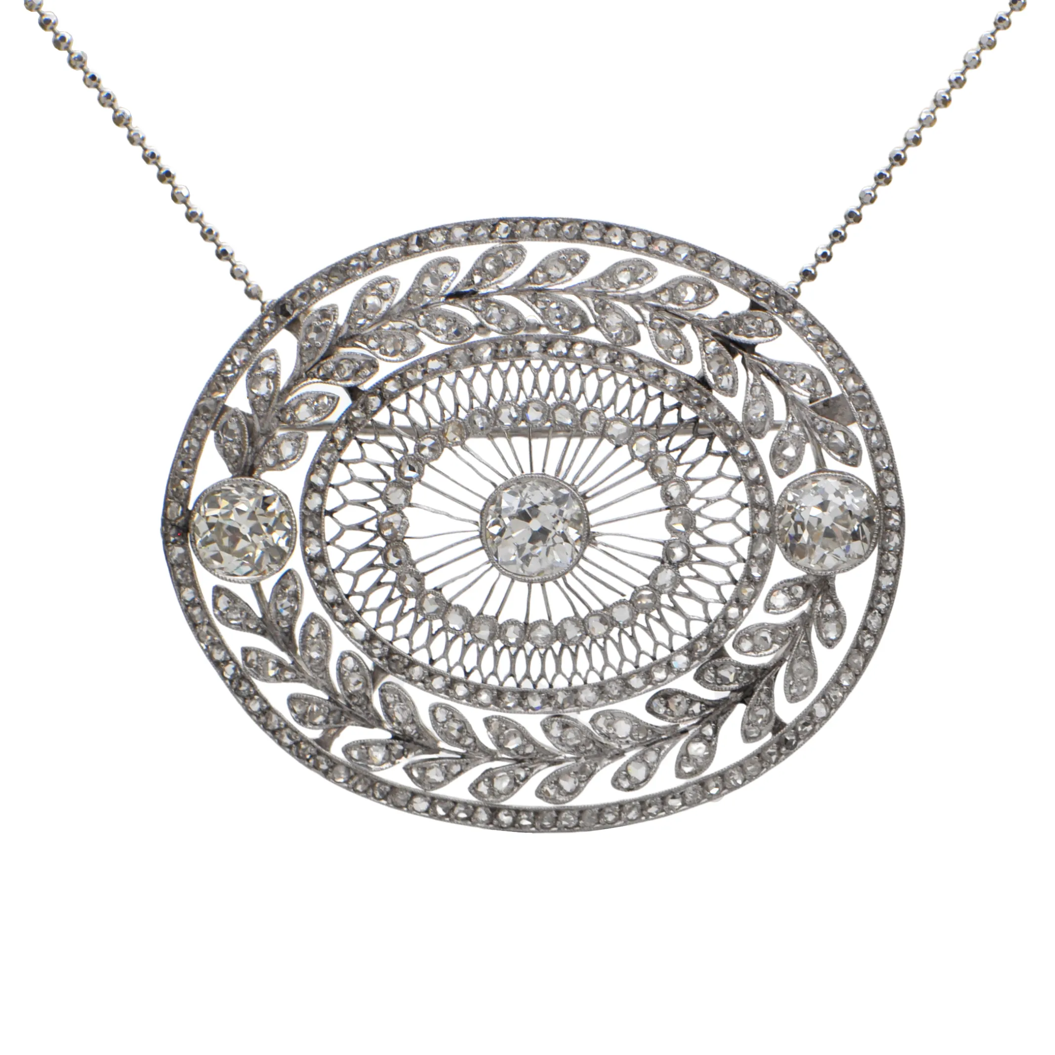 Antique Belle-poque Diamond and Platinum Brooch/Pendant