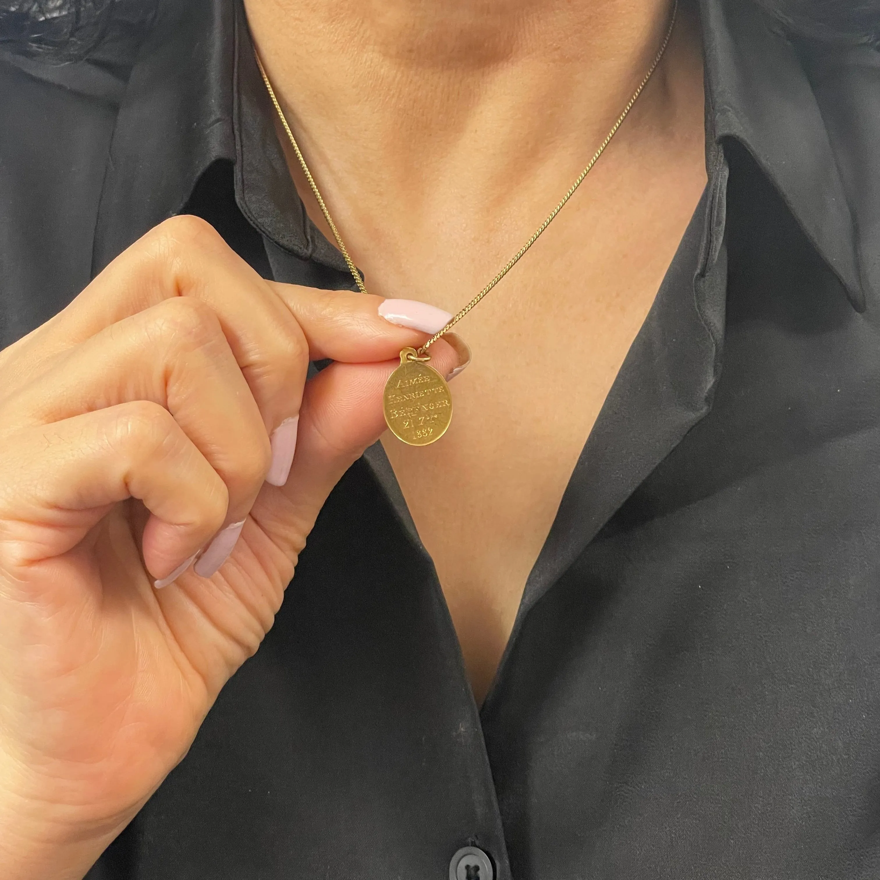 Antique French 18k Gold Miraculous Medal Charm Dated 1830