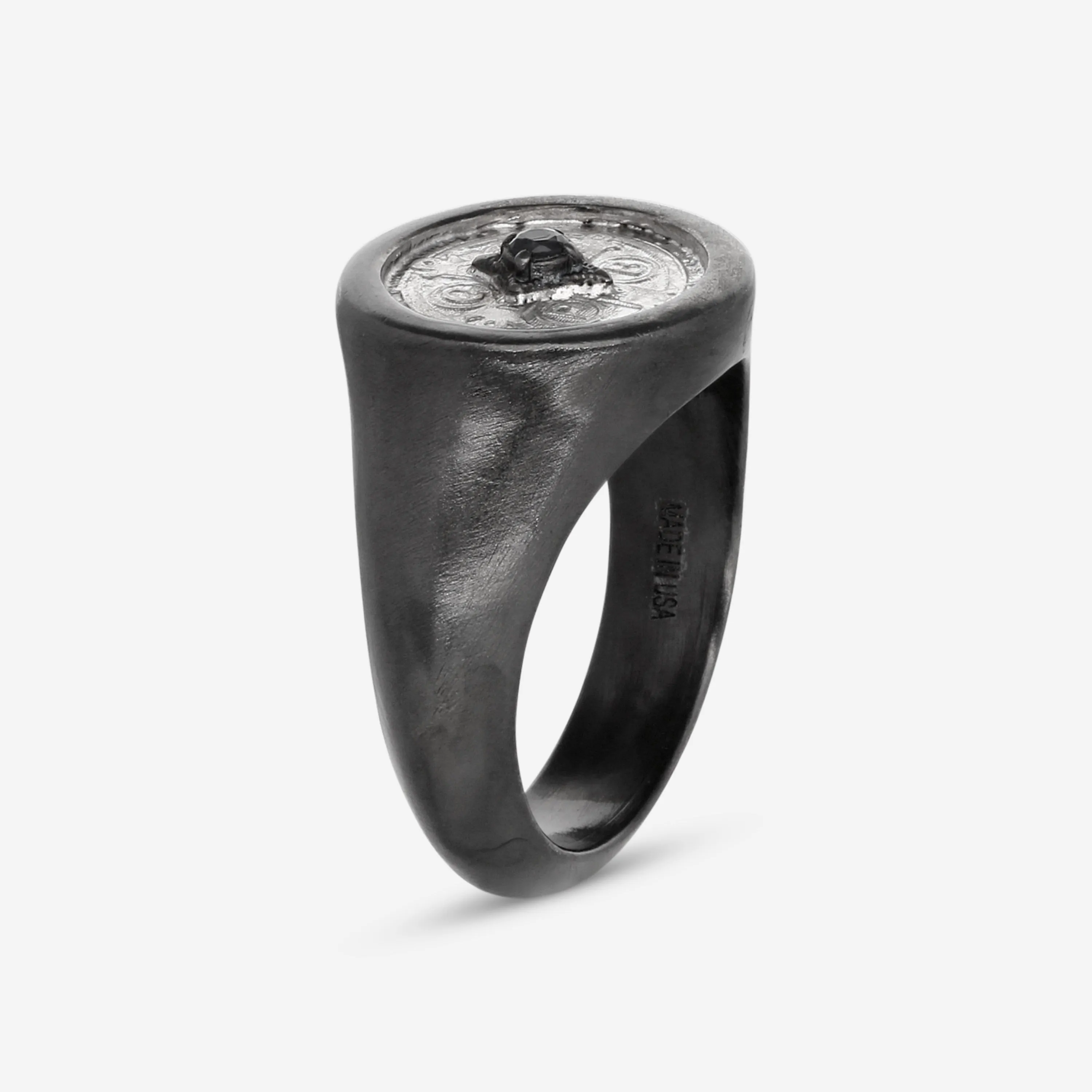 Armenta Men's Sterling Silver Black Sapphire Men's Signet Ring Sz. 10.5 22318