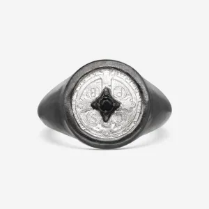 Armenta Men's Sterling Silver Black Sapphire Men's Signet Ring Sz. 10.5 22318