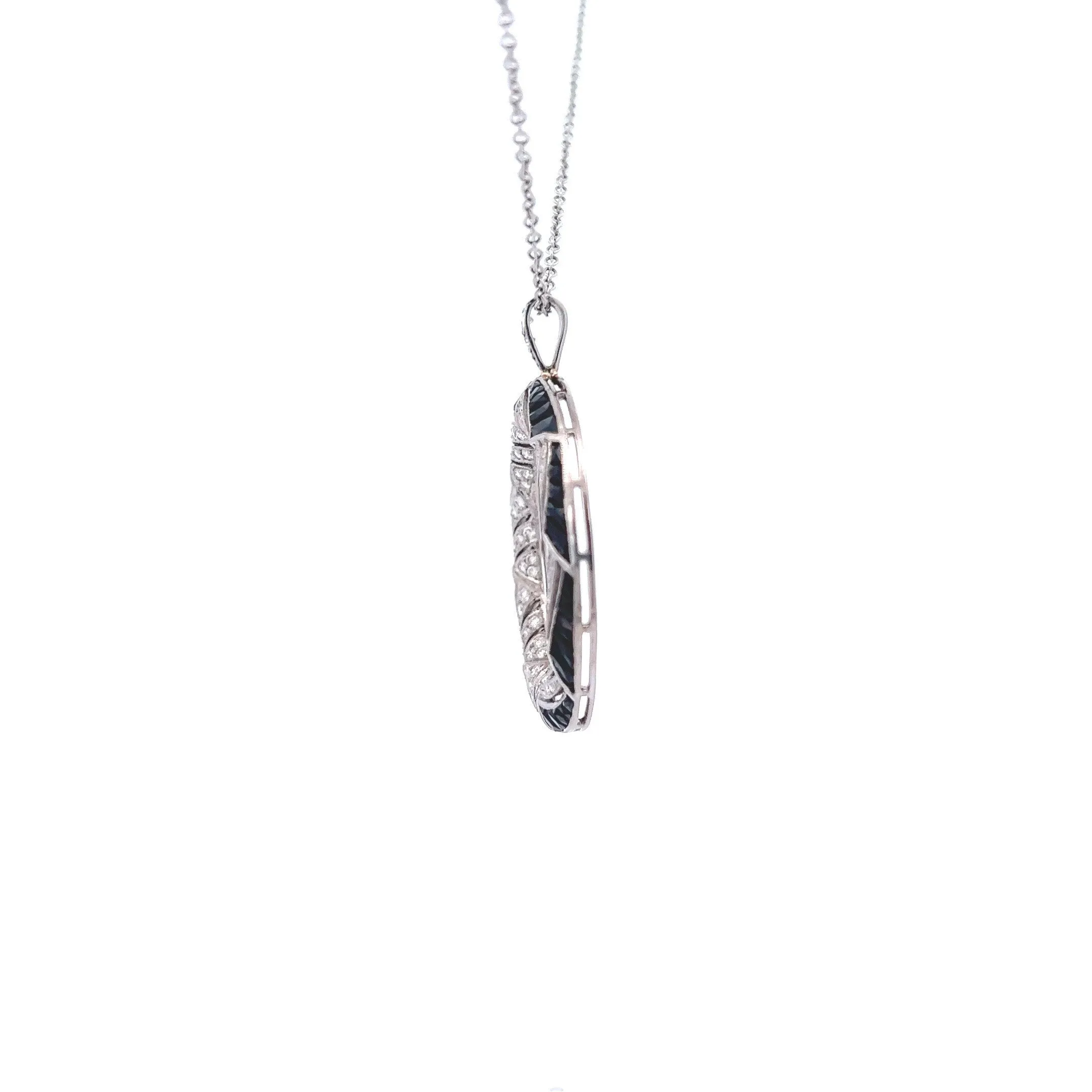 Art Deco Platinum Diamond & Onyx Pendant