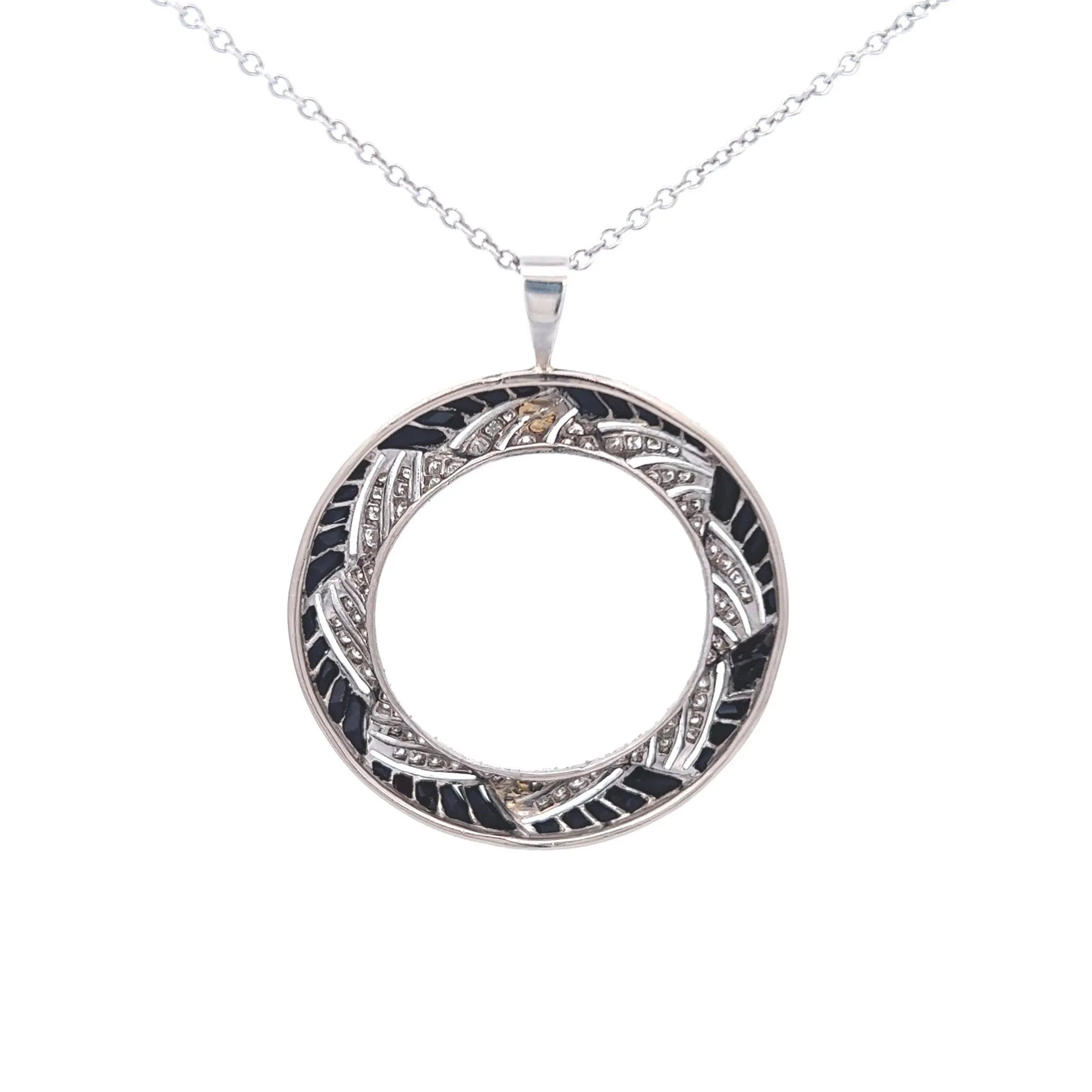 Art Deco Platinum Diamond & Onyx Pendant