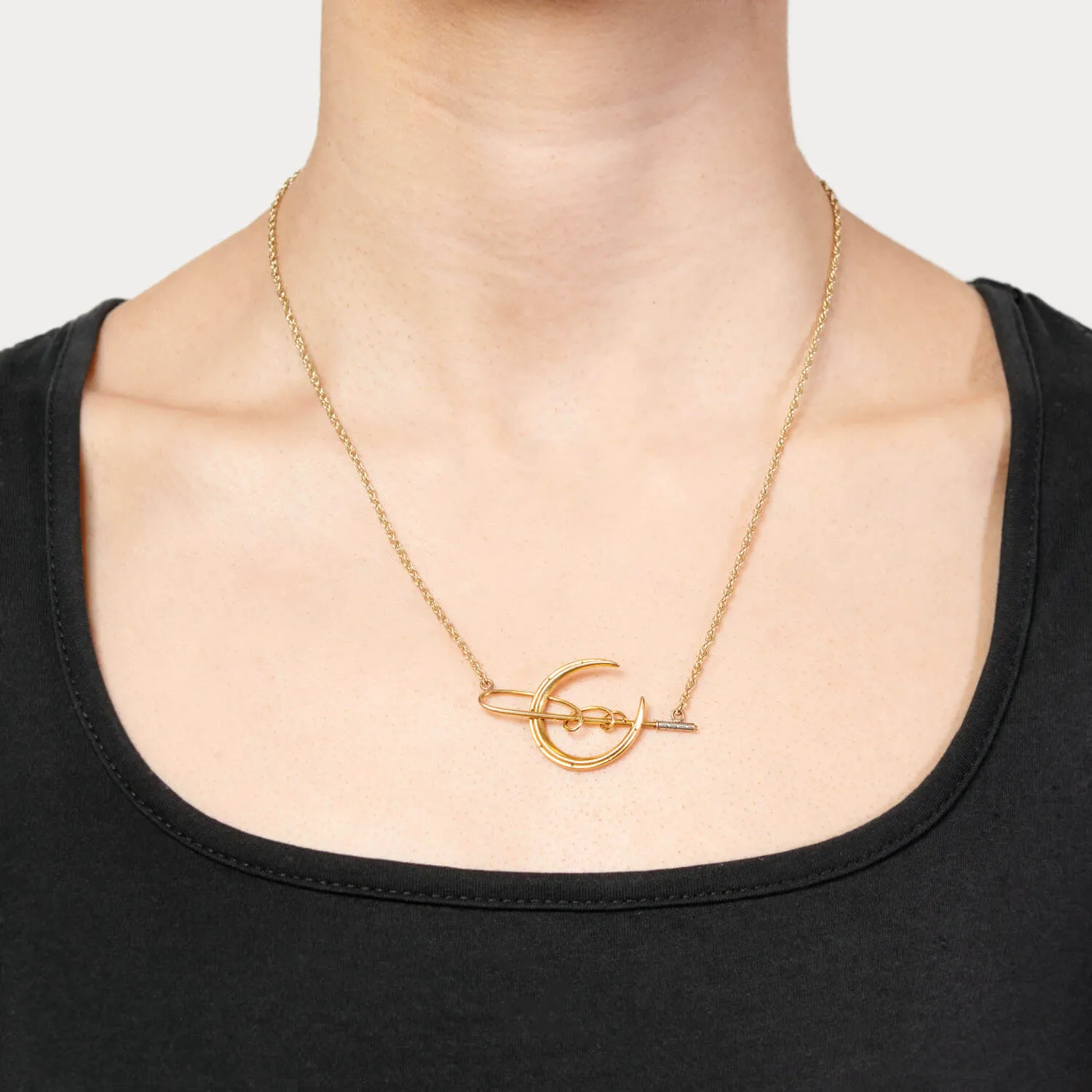 Art Nouveau 14k Horseshoe and Crop Pendant Necklace