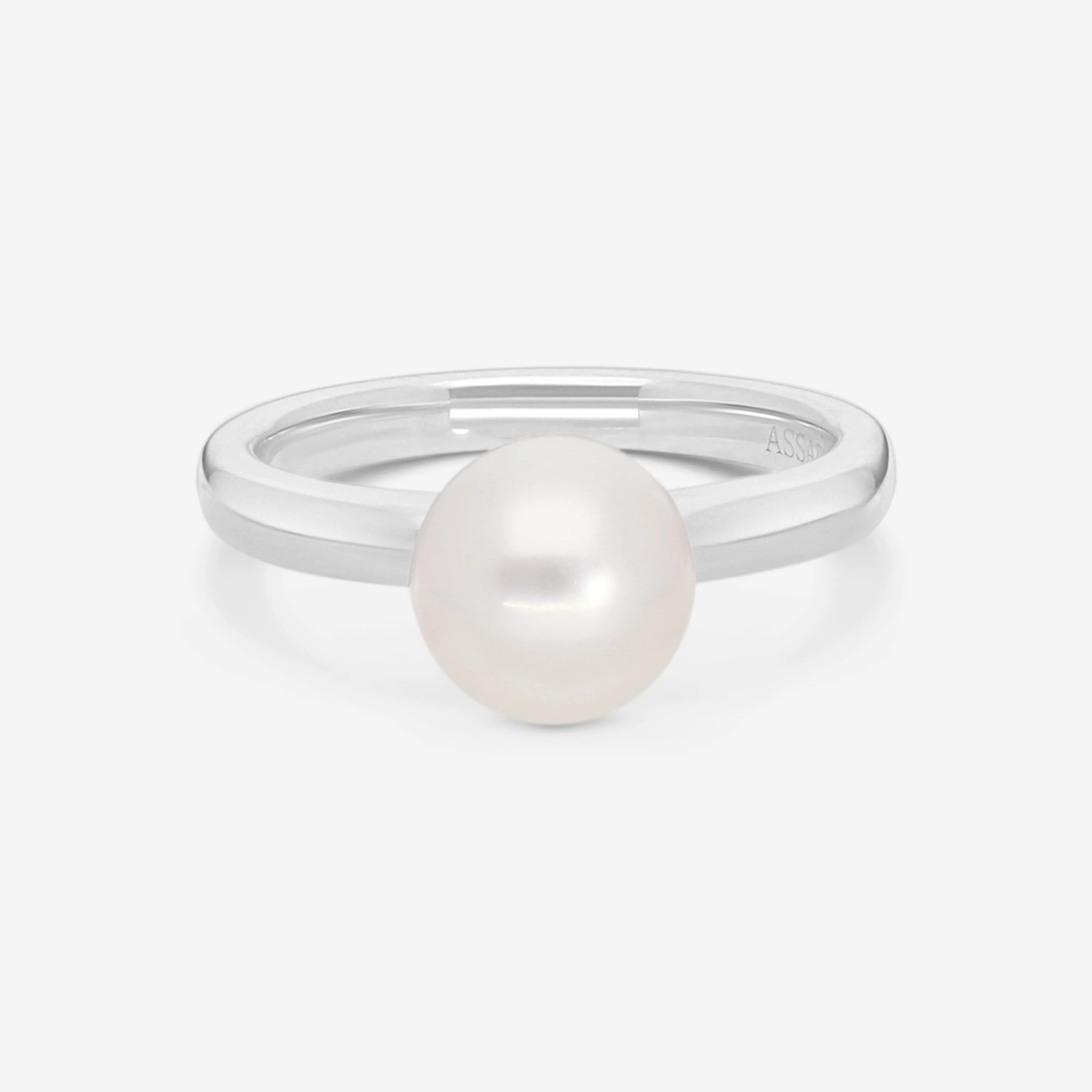 Assael 18K White Gold Single Akoya Cultured Pearl Ring Sz. 6.75 R4104
