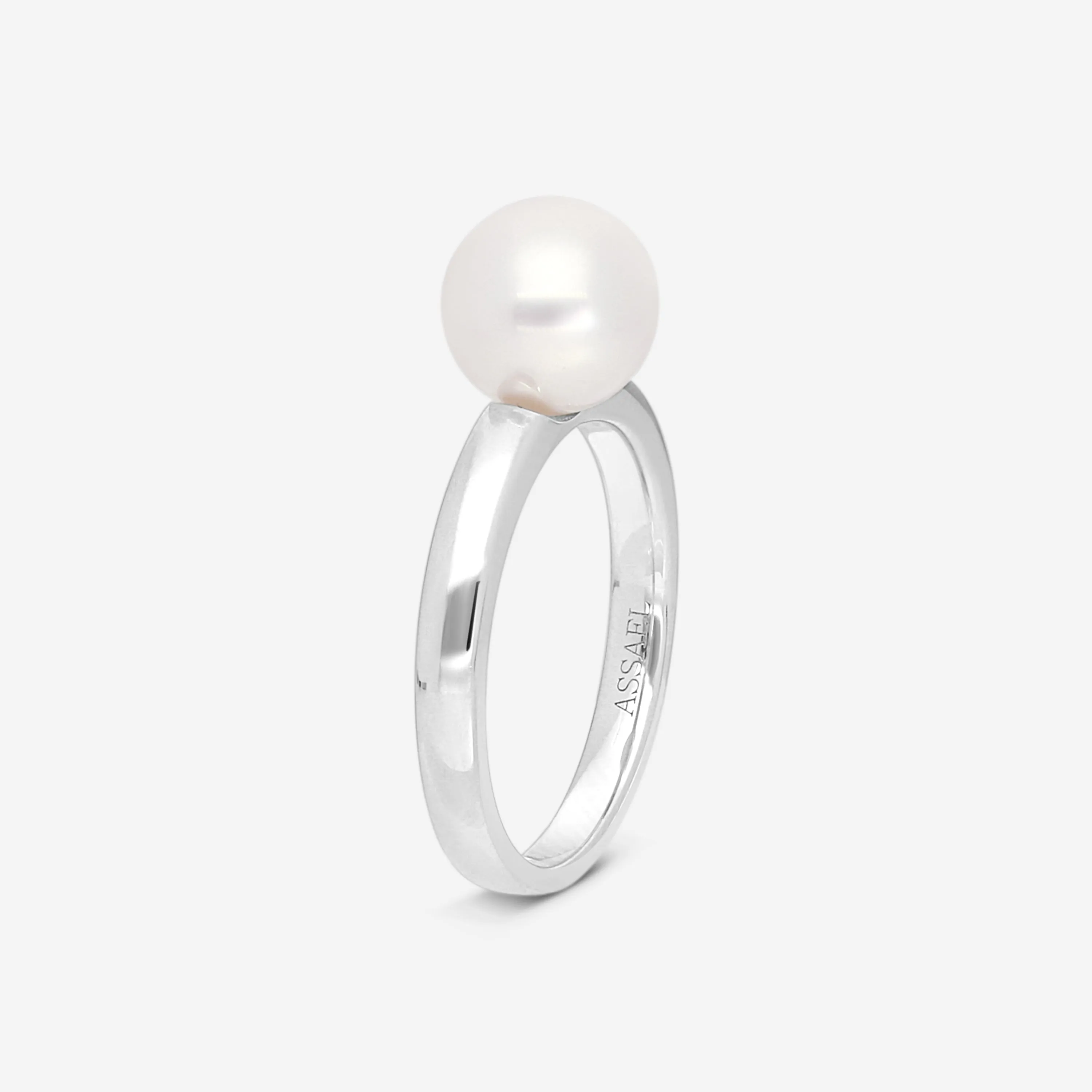 Assael 18K White Gold Single Akoya Cultured Pearl Ring Sz. 6.75 R4104
