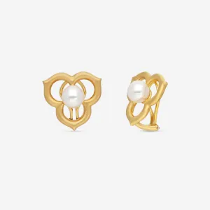 Assael 18K Yellow Gold Japanese Akoya Cultured Pearl Open Petal Earrings ACE0035