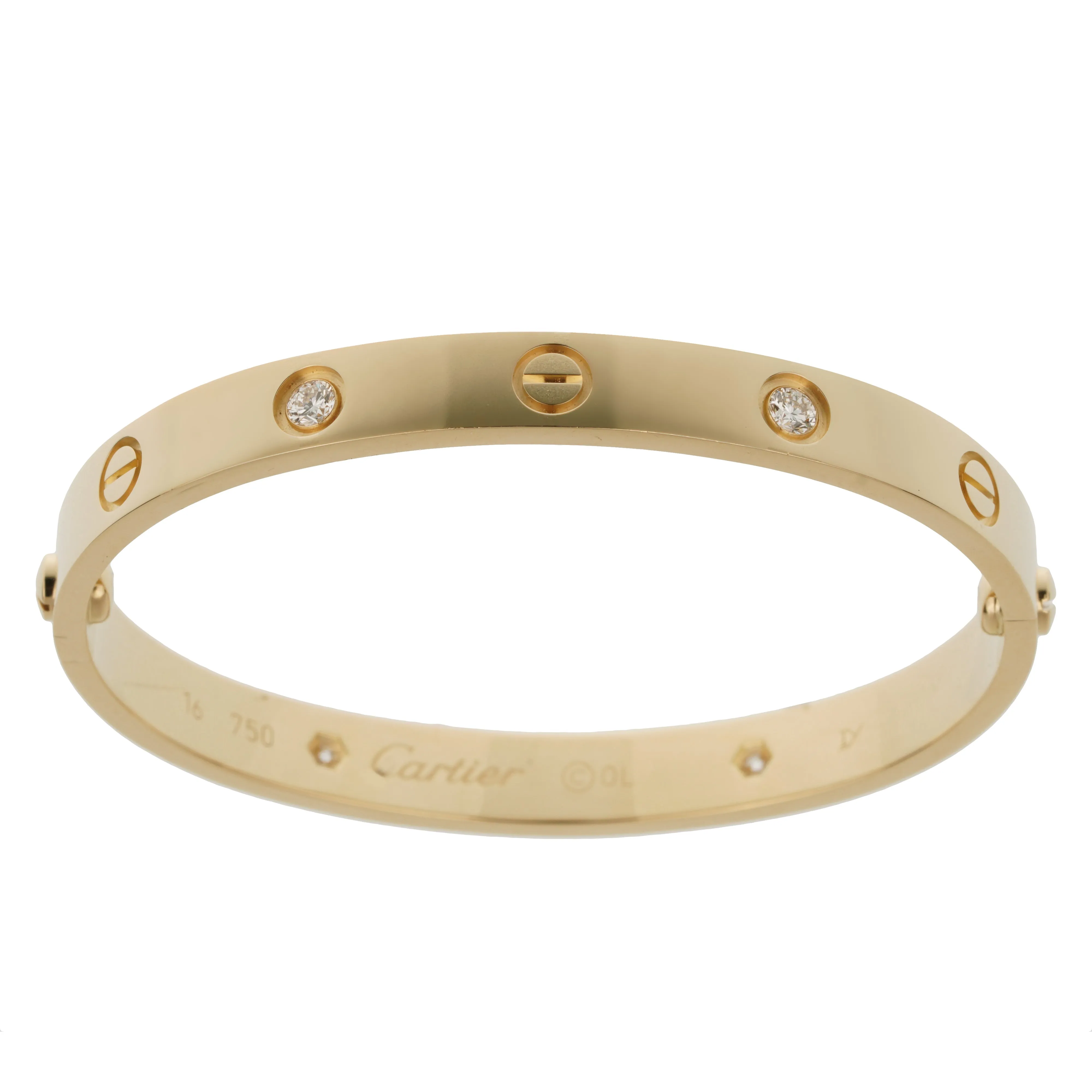 Cartier 4 Diamond 18k Yellow Gold Love Classic Bangle Bracelet Sz 16