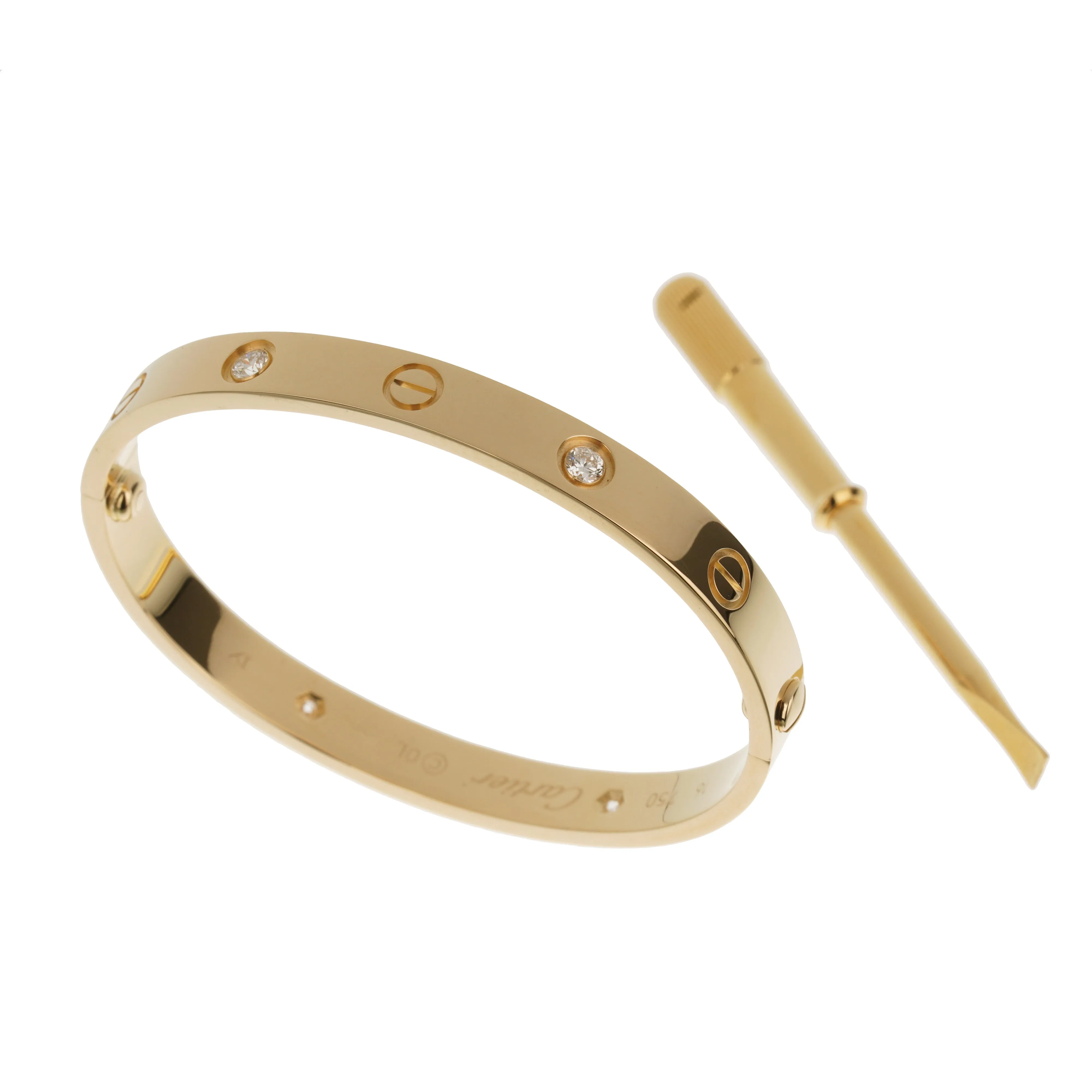 Cartier 4 Diamond 18k Yellow Gold Love Classic Bangle Bracelet Sz 16