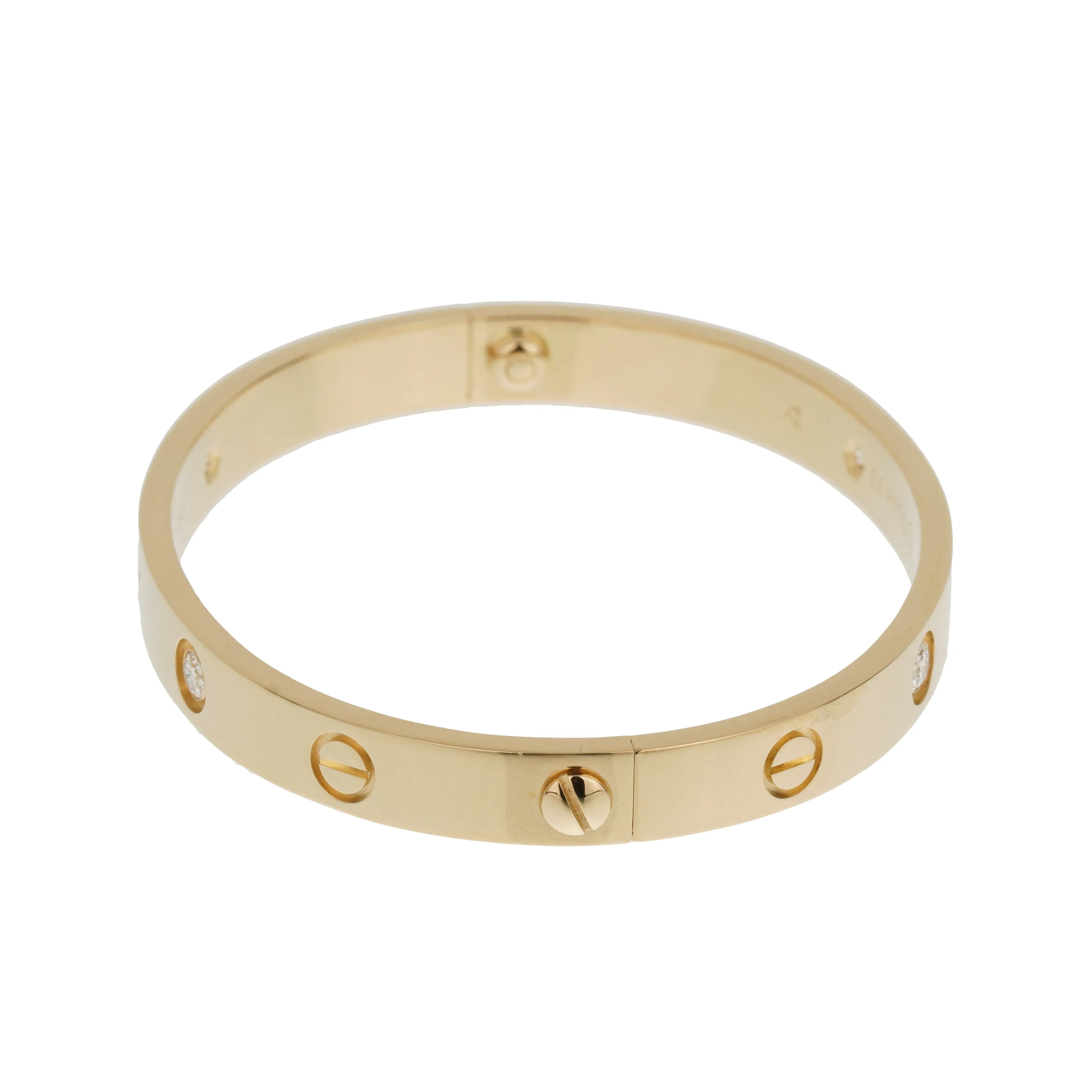 Cartier 4 Diamond 18k Yellow Gold Love Classic Bangle Bracelet Sz 16