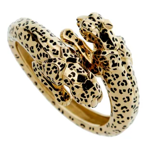 Cartier Panthere 18k Yellow Gold Enamel Bangle Bracelet