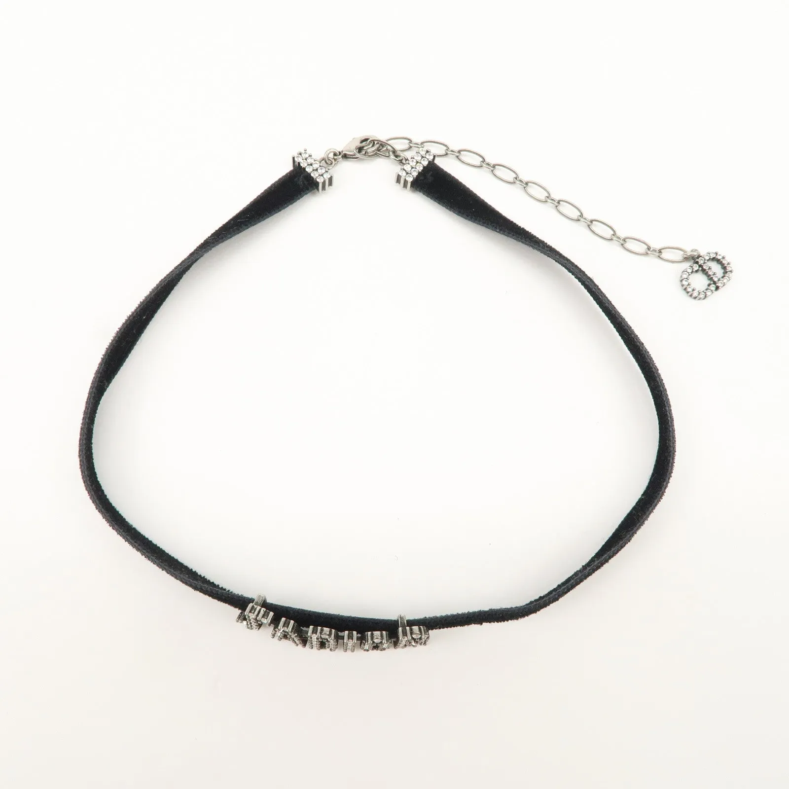 Christian Dior Metal Velour Rhine Stone Choker Black Silver