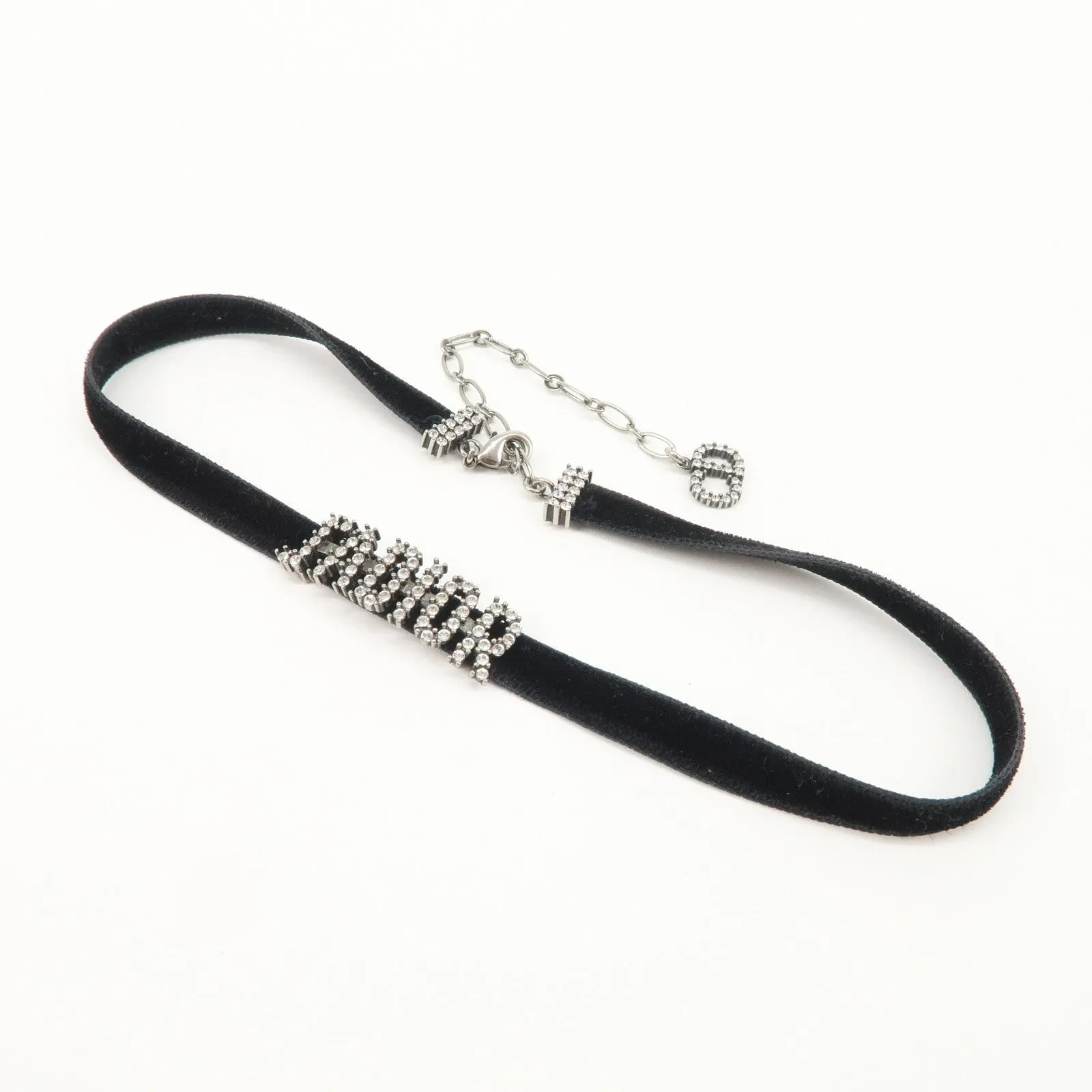Christian Dior Metal Velour Rhine Stone Choker Black Silver