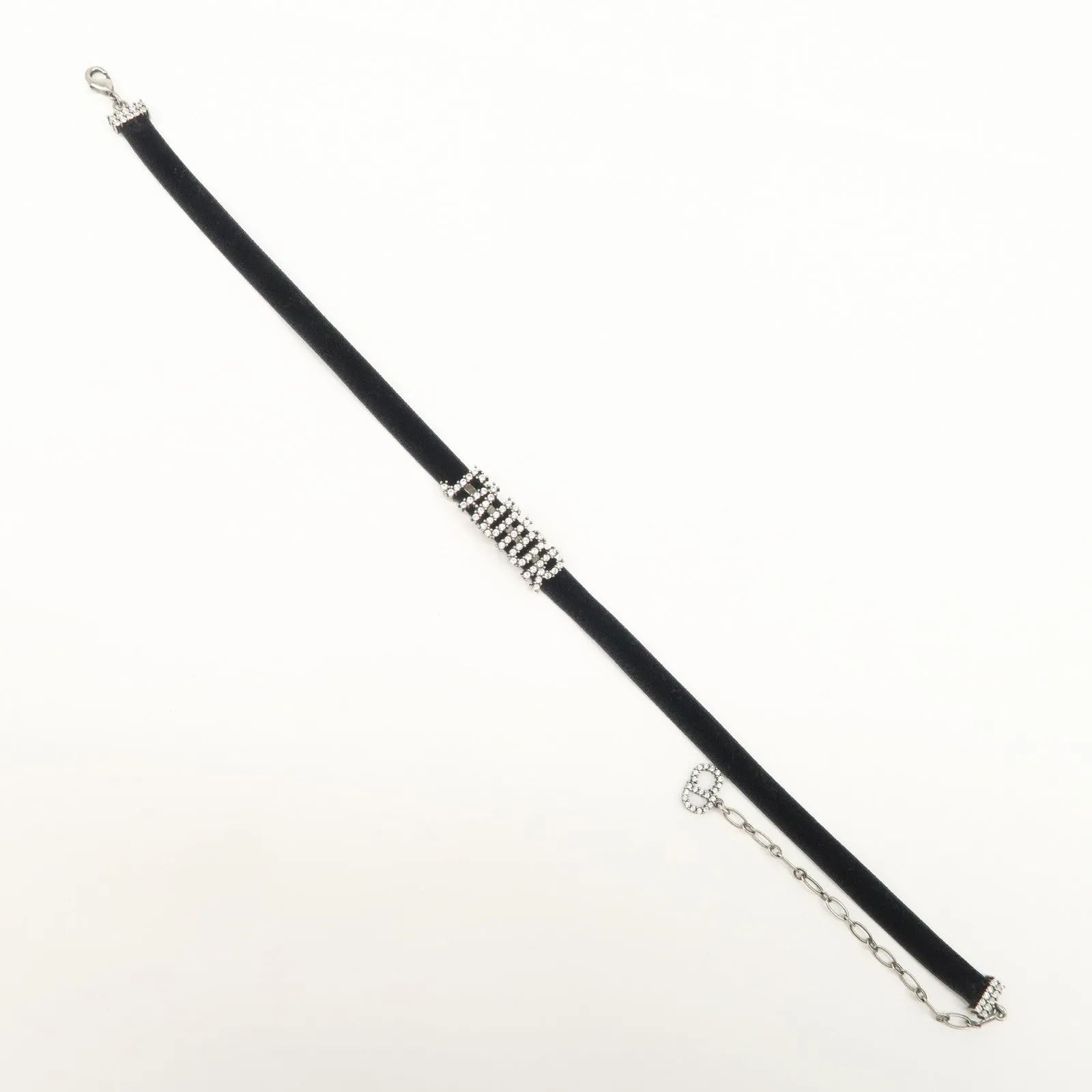 Christian Dior Metal Velour Rhine Stone Choker Black Silver