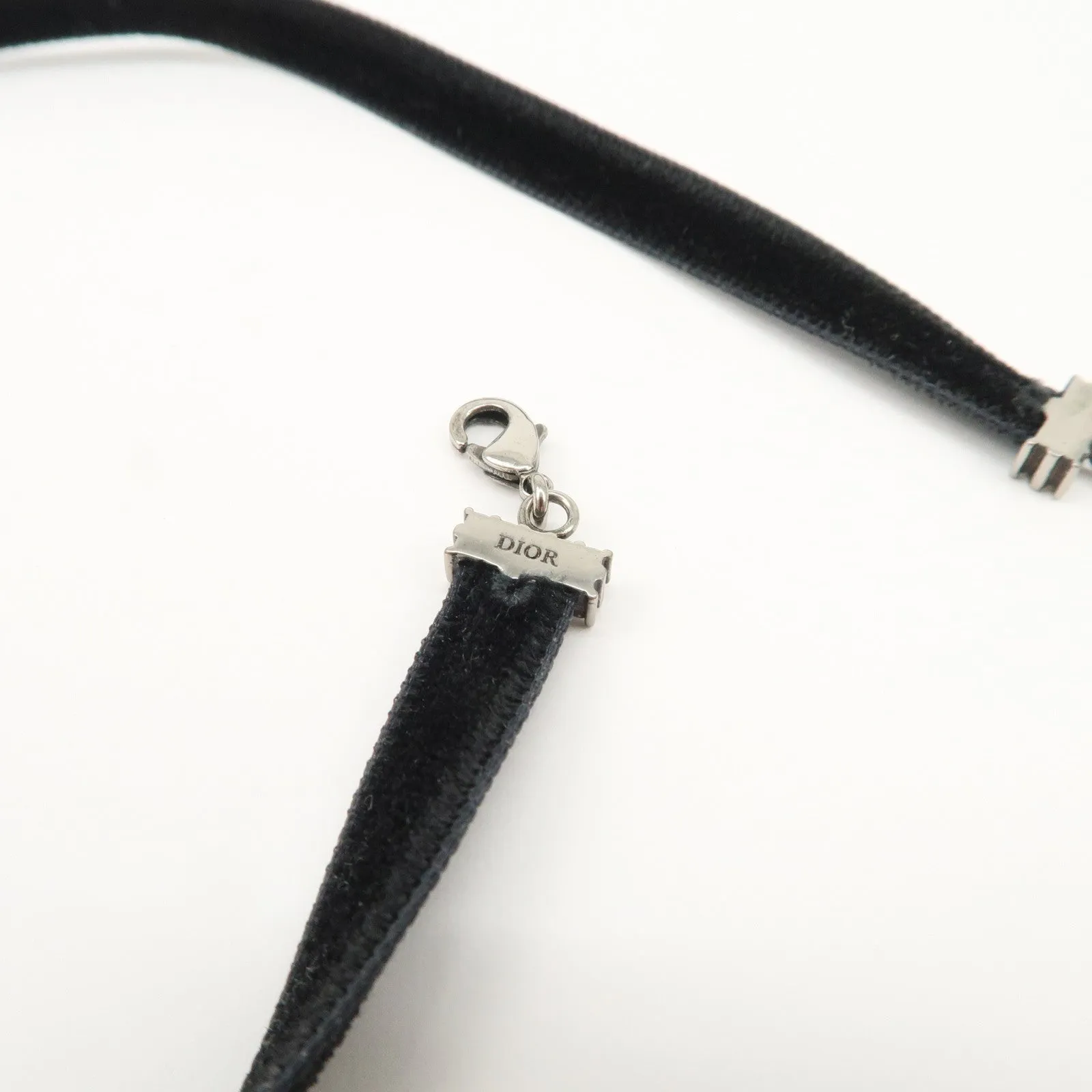 Christian Dior Metal Velour Rhine Stone Choker Black Silver