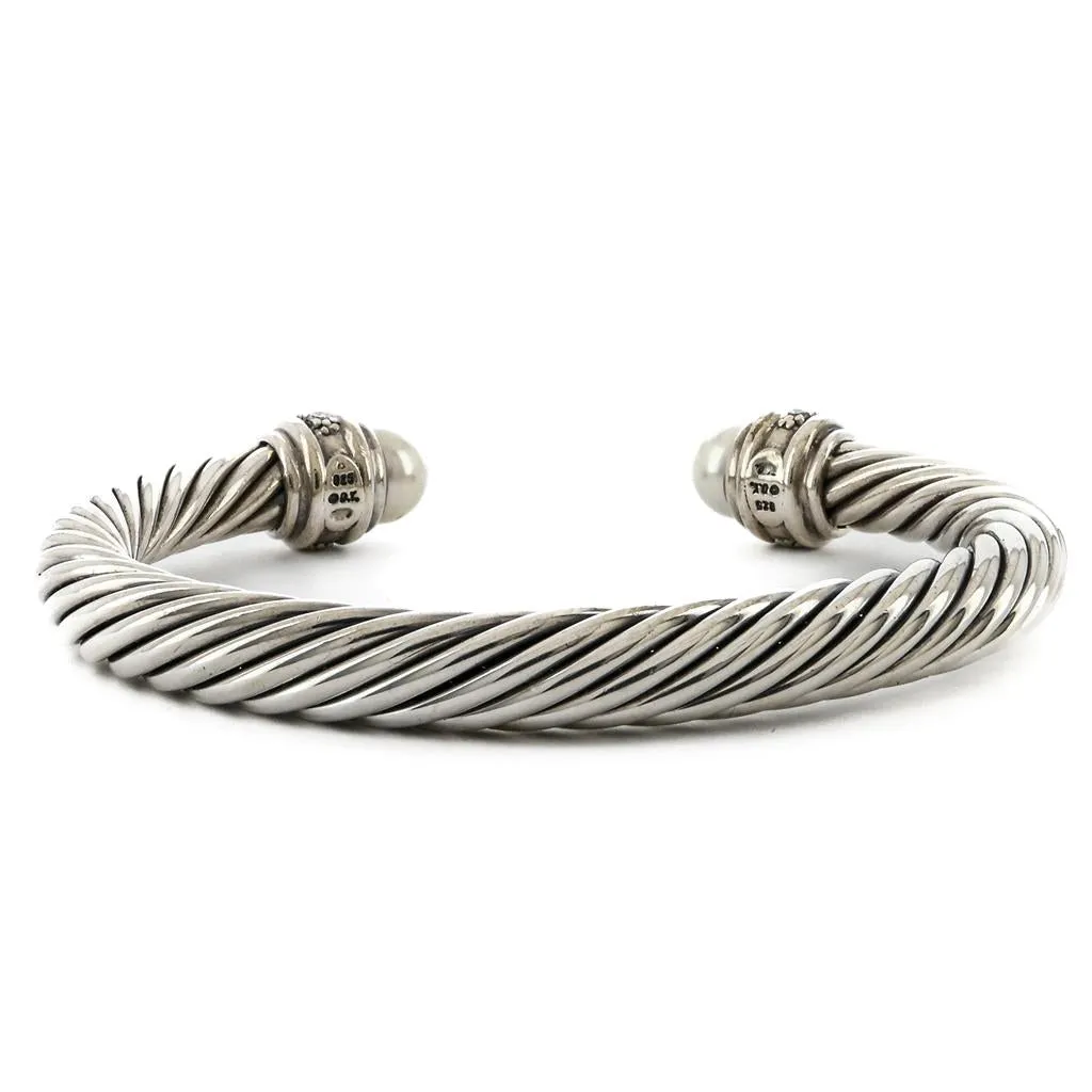David Yurman | Cable Cuff Bracelet - Pearl   Diamond, 7mm - 925 Sterling Silver