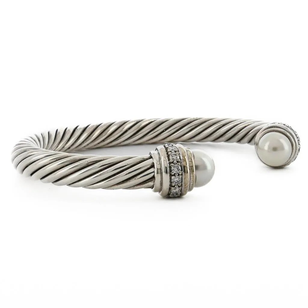 David Yurman | Cable Cuff Bracelet - Pearl   Diamond, 7mm - 925 Sterling Silver