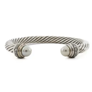 David Yurman | Cable Cuff Bracelet - Pearl   Diamond, 7mm - 925 Sterling Silver