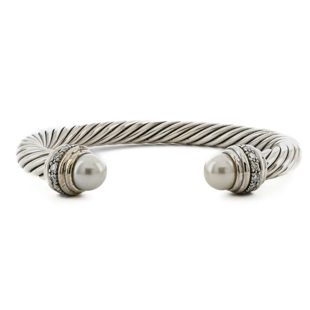 David Yurman | Cable Cuff Bracelet - Pearl   Diamond, 7mm - 925 Sterling Silver