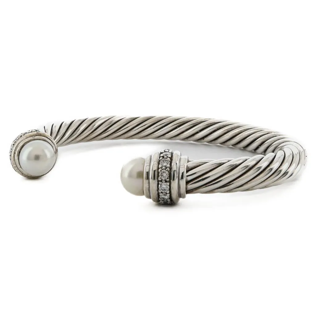 David Yurman | Cable Cuff Bracelet - Pearl   Diamond, 7mm - 925 Sterling Silver