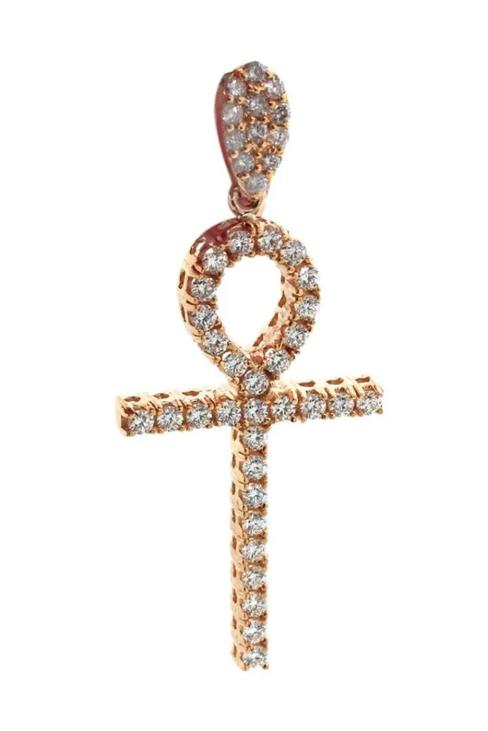 Diamond Ankh Cross Pendent 3.00ct 14K Gold