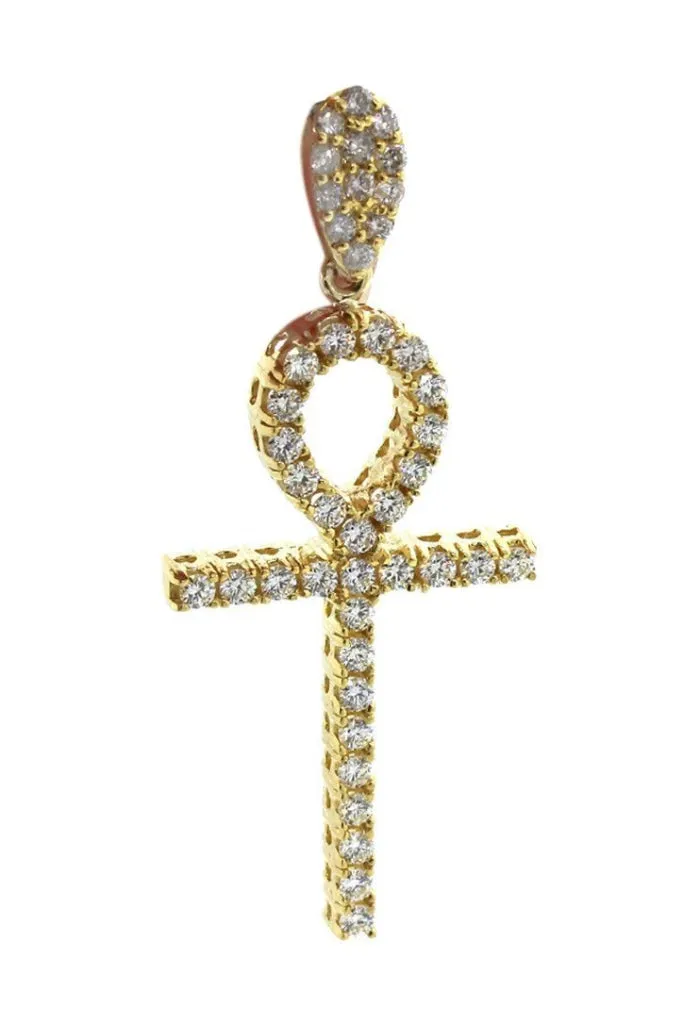 Diamond Ankh Cross Pendent 3.00ct 14K Gold