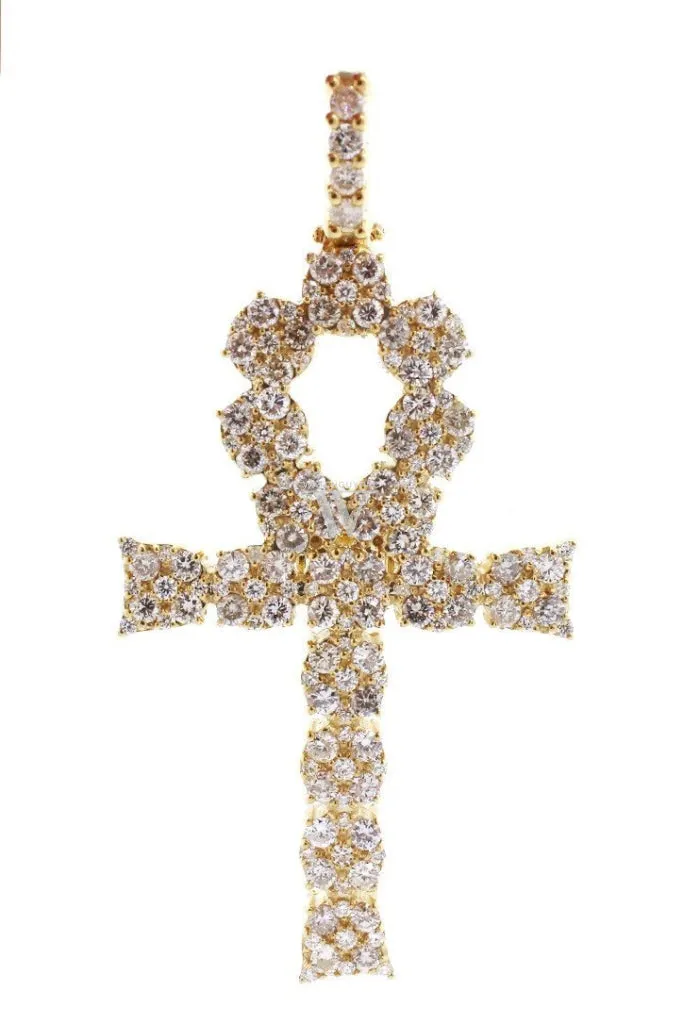 Diamond Ankh Cross Pendent 7.60ct 14K Gold
