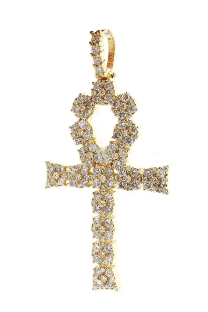 Diamond Ankh Cross Pendent 7.60ct 14K Gold