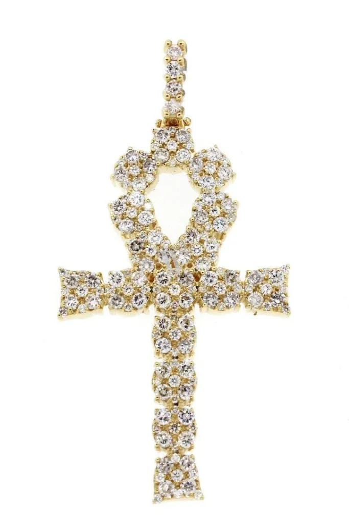 Diamond Ankh Cross Pendent 7.60ct 14K Gold