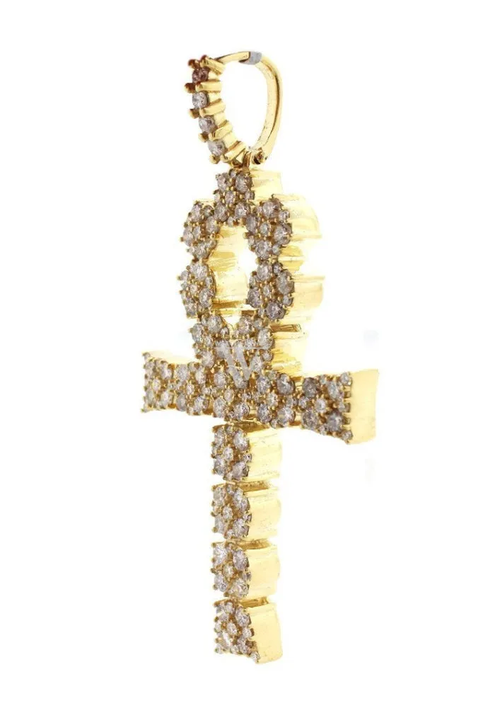 Diamond Ankh Cross Pendent 7.60ct 14K Gold