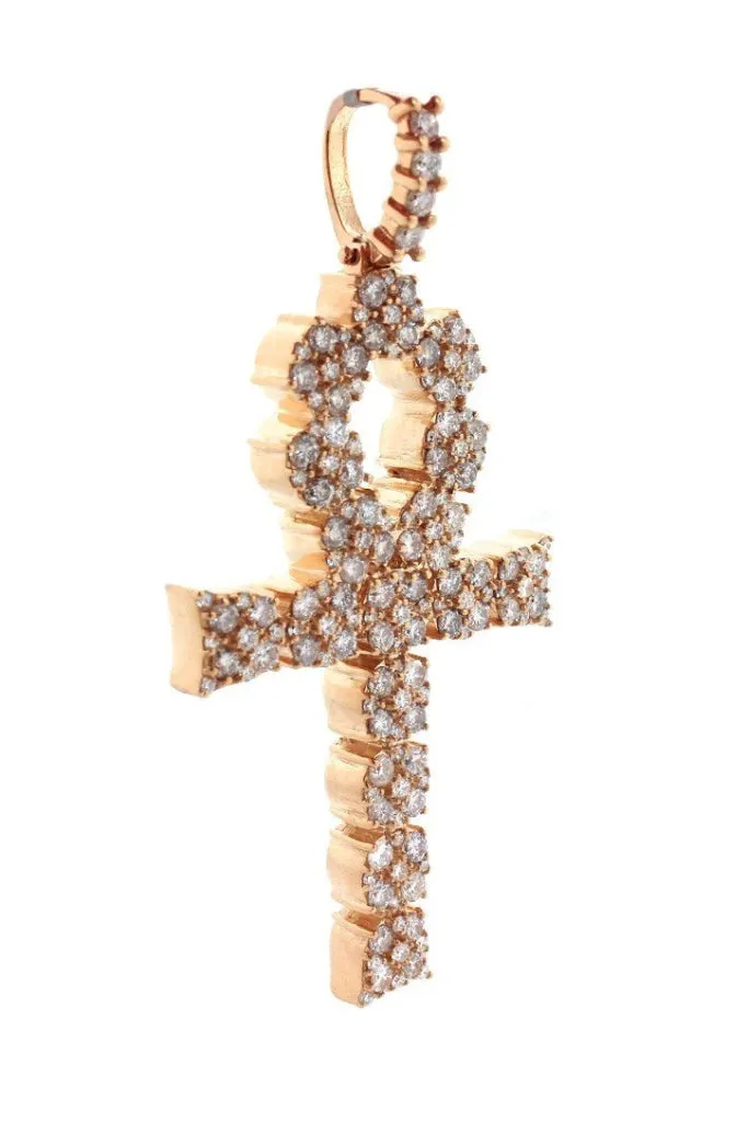 Diamond Ankh Cross Pendent 7.60ct 14K Gold