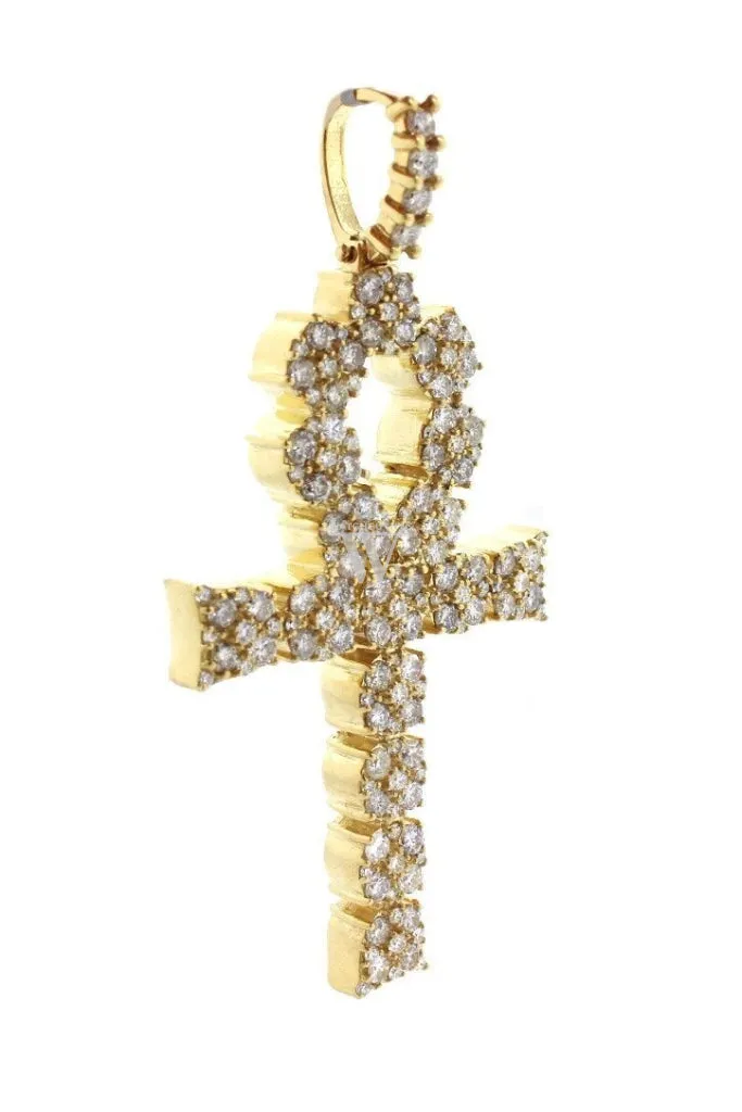 Diamond Ankh Cross Pendent 7.60ct 14K Gold